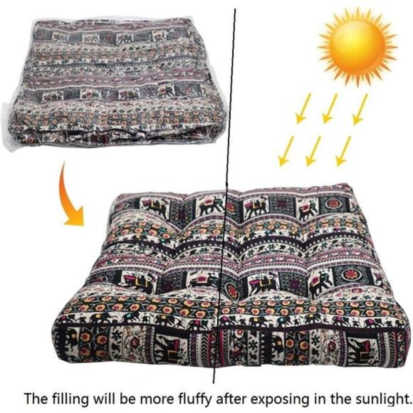 Turquoise Meditation Pillow for Floor, Square Bohemian Mandala Cotton 22x22inch - Picture 5 of 6